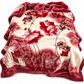 Red floral Korean mink fleece blanket king size, folded on white background
