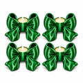 Set of 4 green Christmas bow tealight candle holders with LED candles