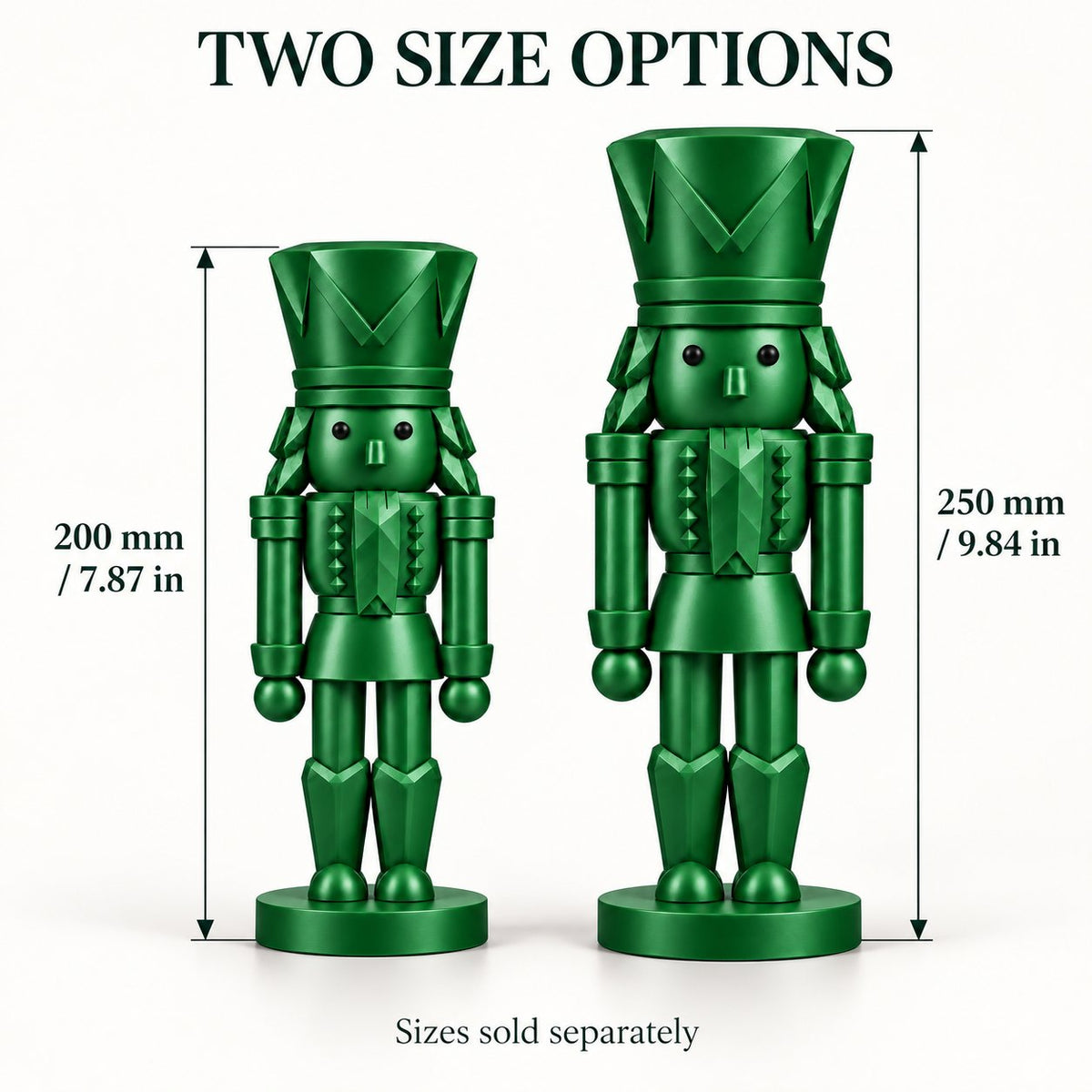 Emerald green nutcracker figurine in two size options, 200 mm and 250 mm