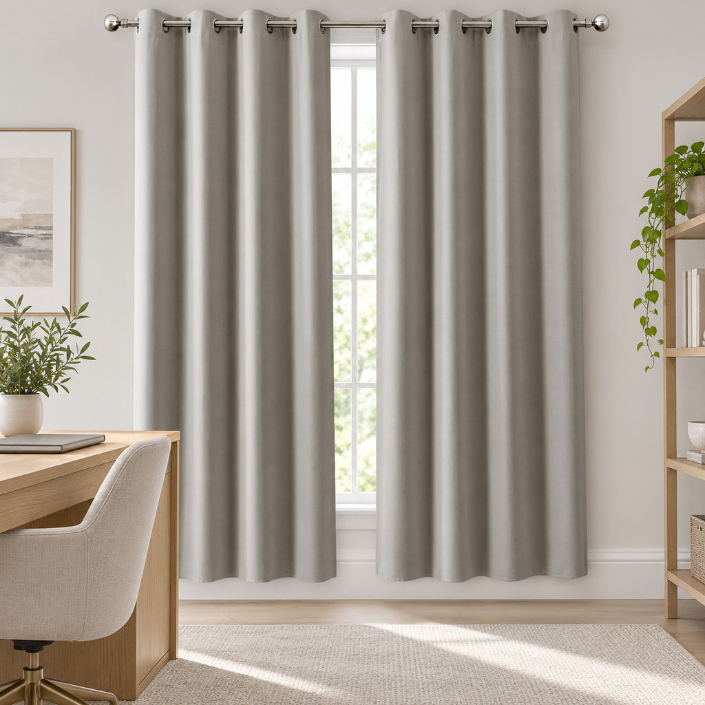 Gray blackout curtains in modern living room