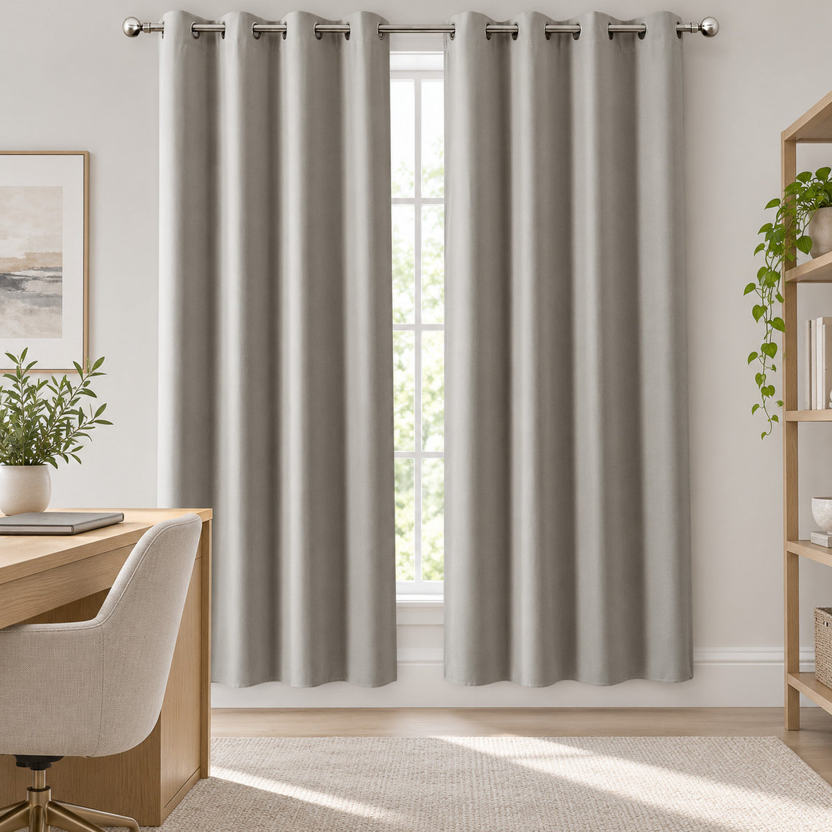Gray blackout curtains in modern living room