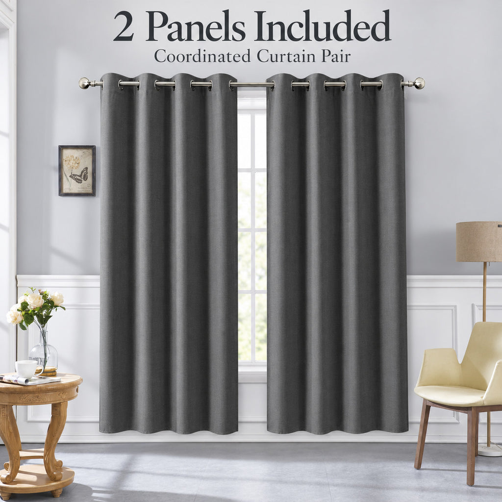 Close-up of silver grommet top and soft textured blackout fabric