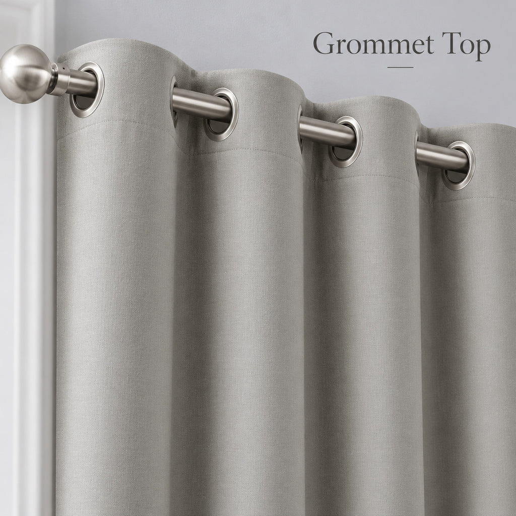 Light gray blackout curtains in bedroom