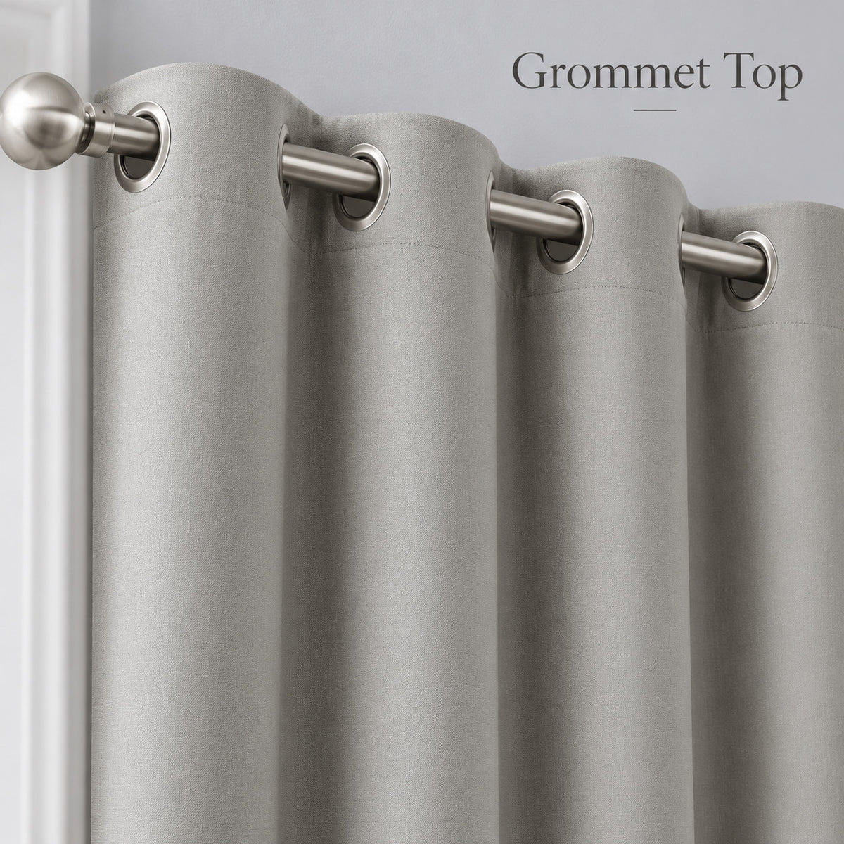Light gray blackout curtains in bedroom