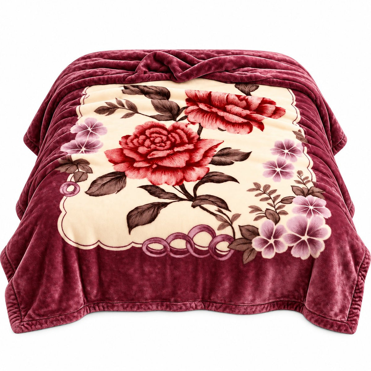 Rose floral mink fleece blanket, folded product shot
