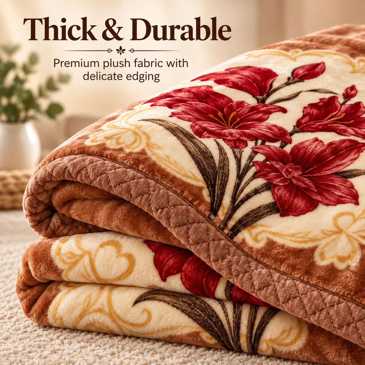 Thick and durable plush fabric with delicate edging