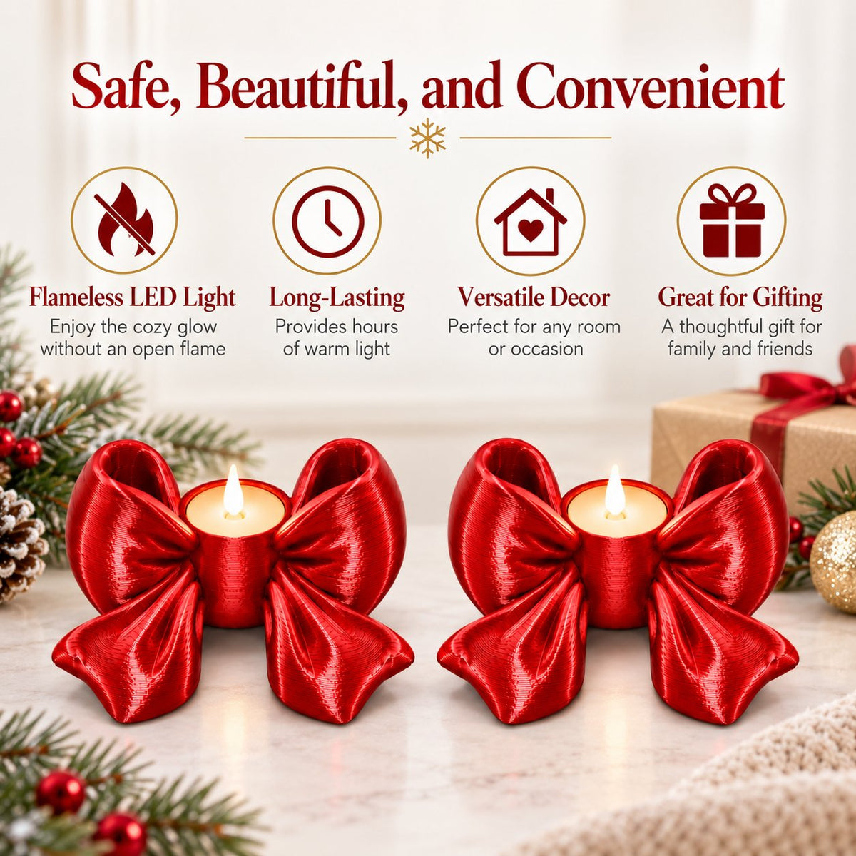 Flameless LED, long-lasting, versatile decor, great for gifting