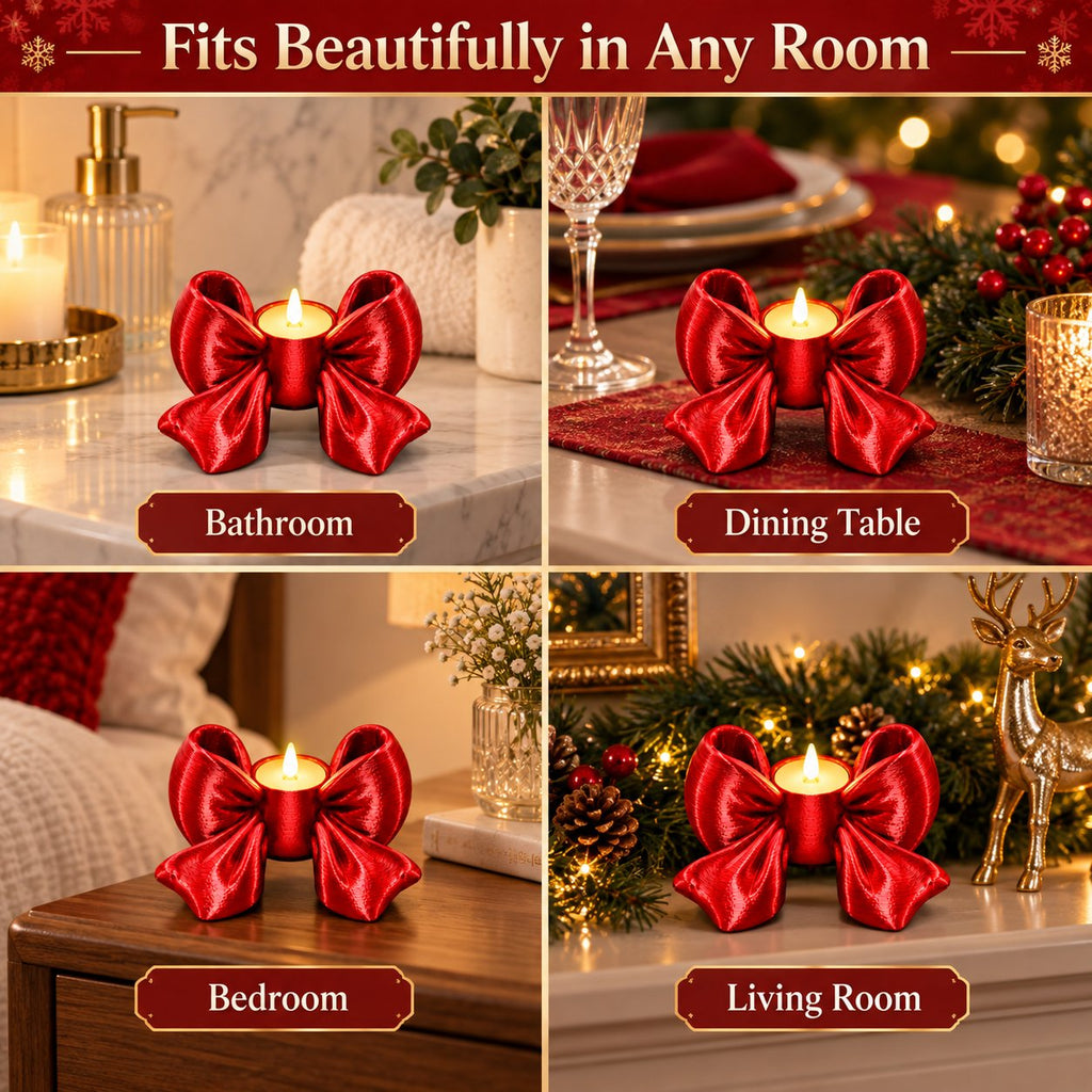 Red bow candle holder in bathroom, dining table, bedroom, living room