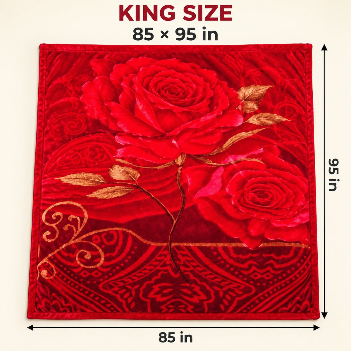 Red rose blanket draped on sofa by winter window