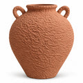 Terracotta textured vase with handles, front view