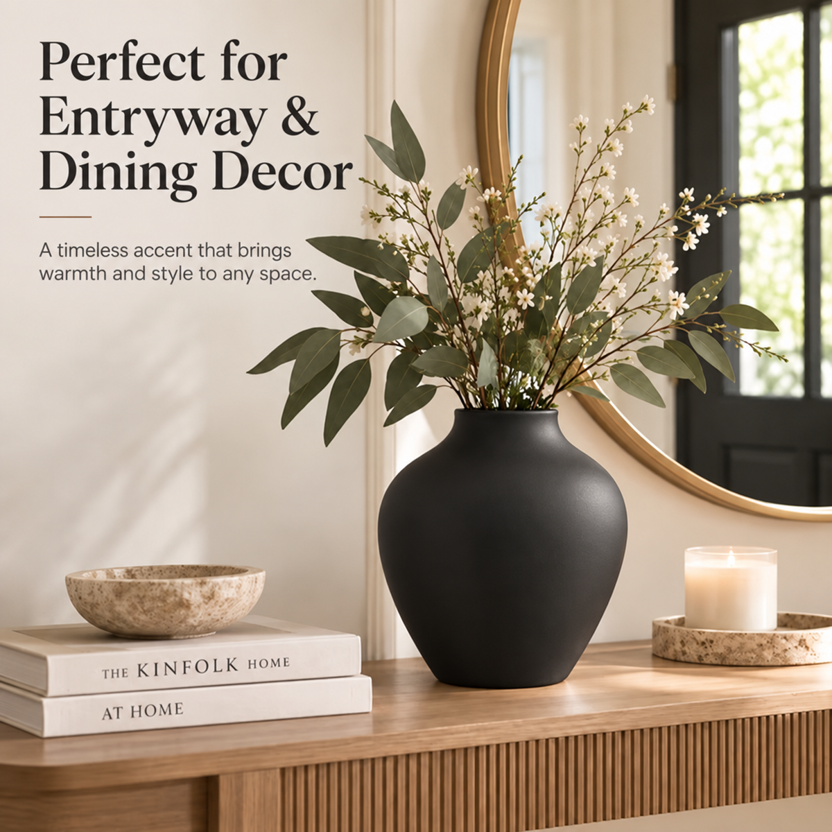 10 Inch Modern Decorative Vase, Minimalist Round Vase for Home Decor