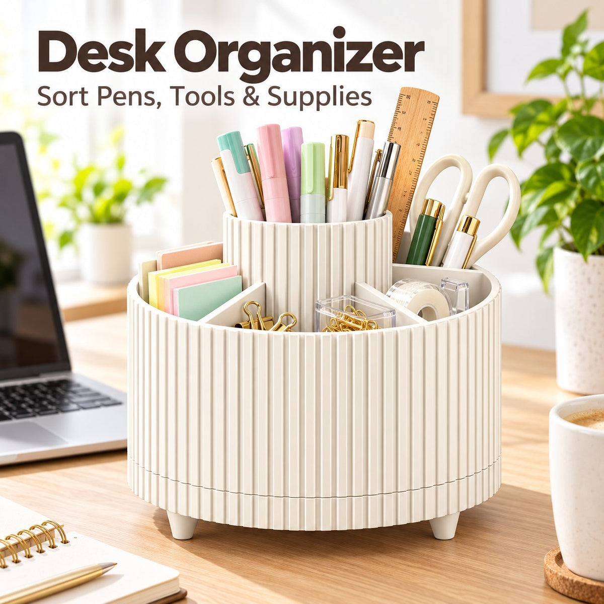 360° Rotating Makeup Organizer – 5-Compartment Spinning Desk & Vanity Storage Caddy