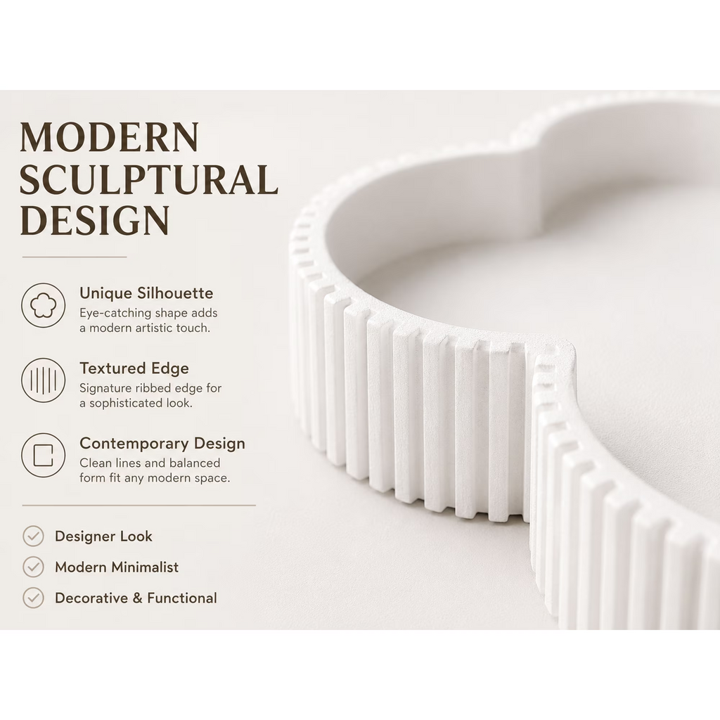 White clover tray sculptural edge detail close-up