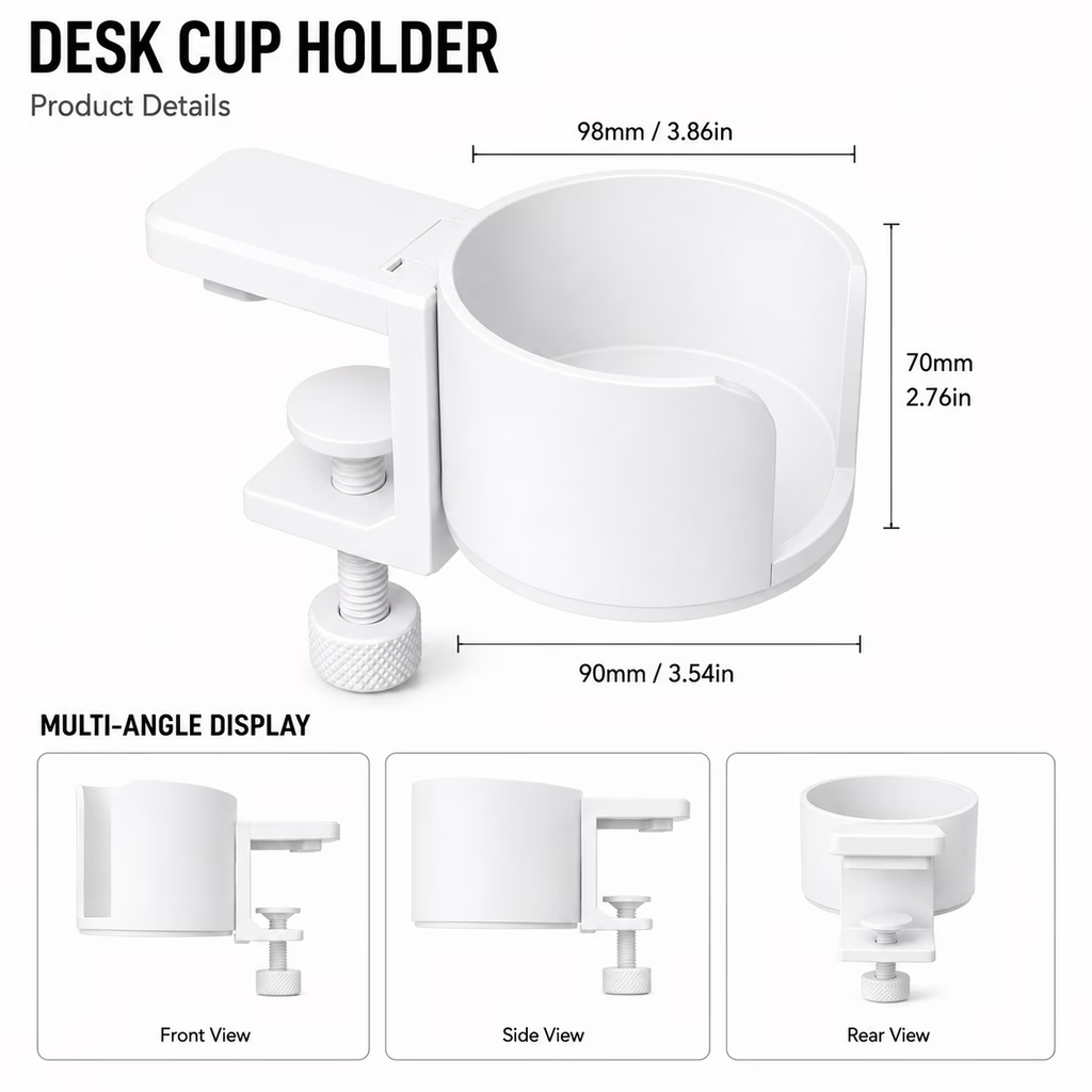 White desk cup holder product details and dimensions