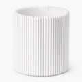 White modern ribbed pencil holder, front view on white background