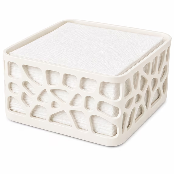 White modern square napkin holder with geometric cutout design