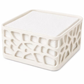 White modern square napkin holder with geometric cutout design