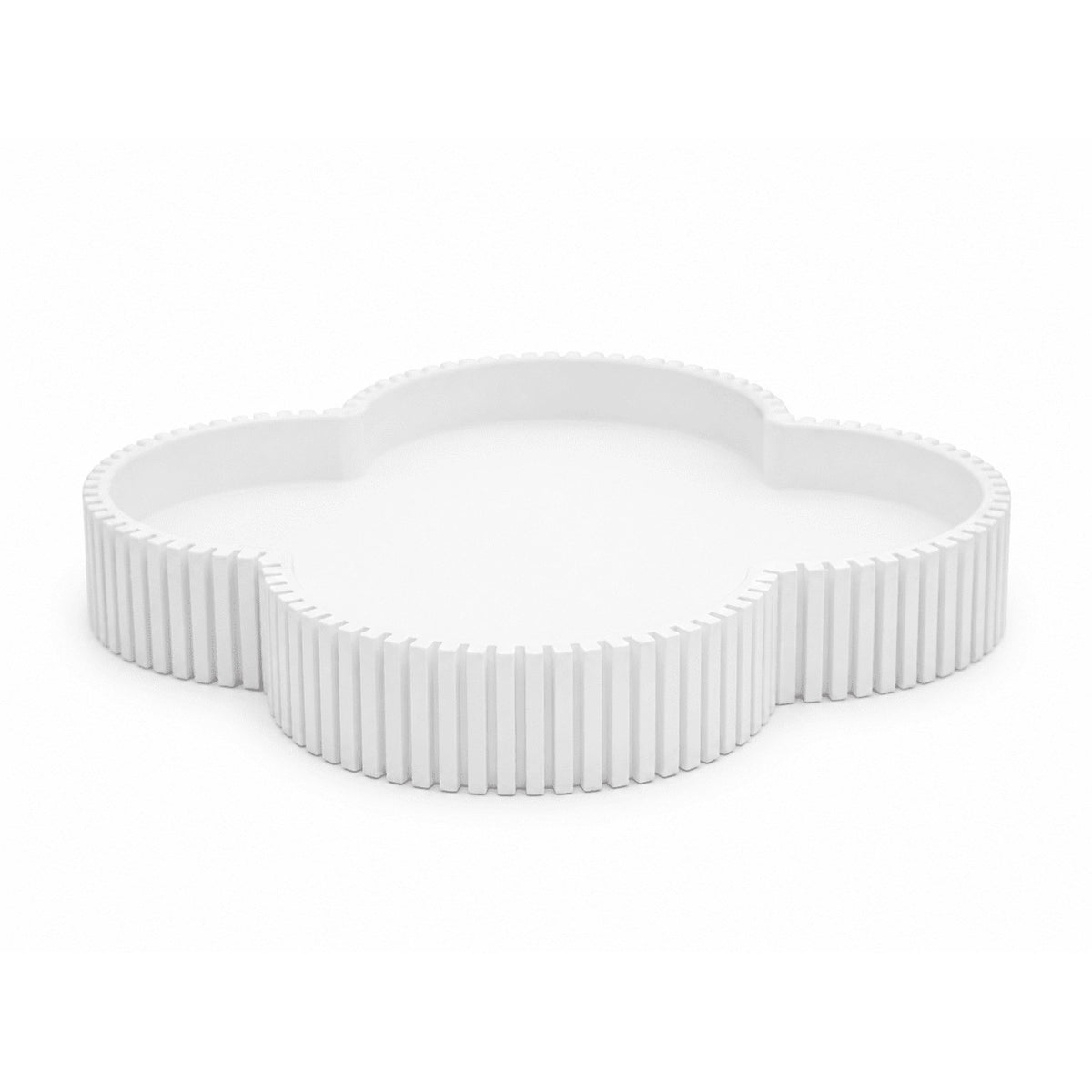 White clover ribbed decorative tray, front view on white background