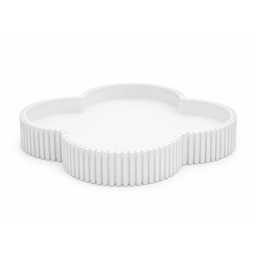 White clover ribbed decorative tray, front view on white background